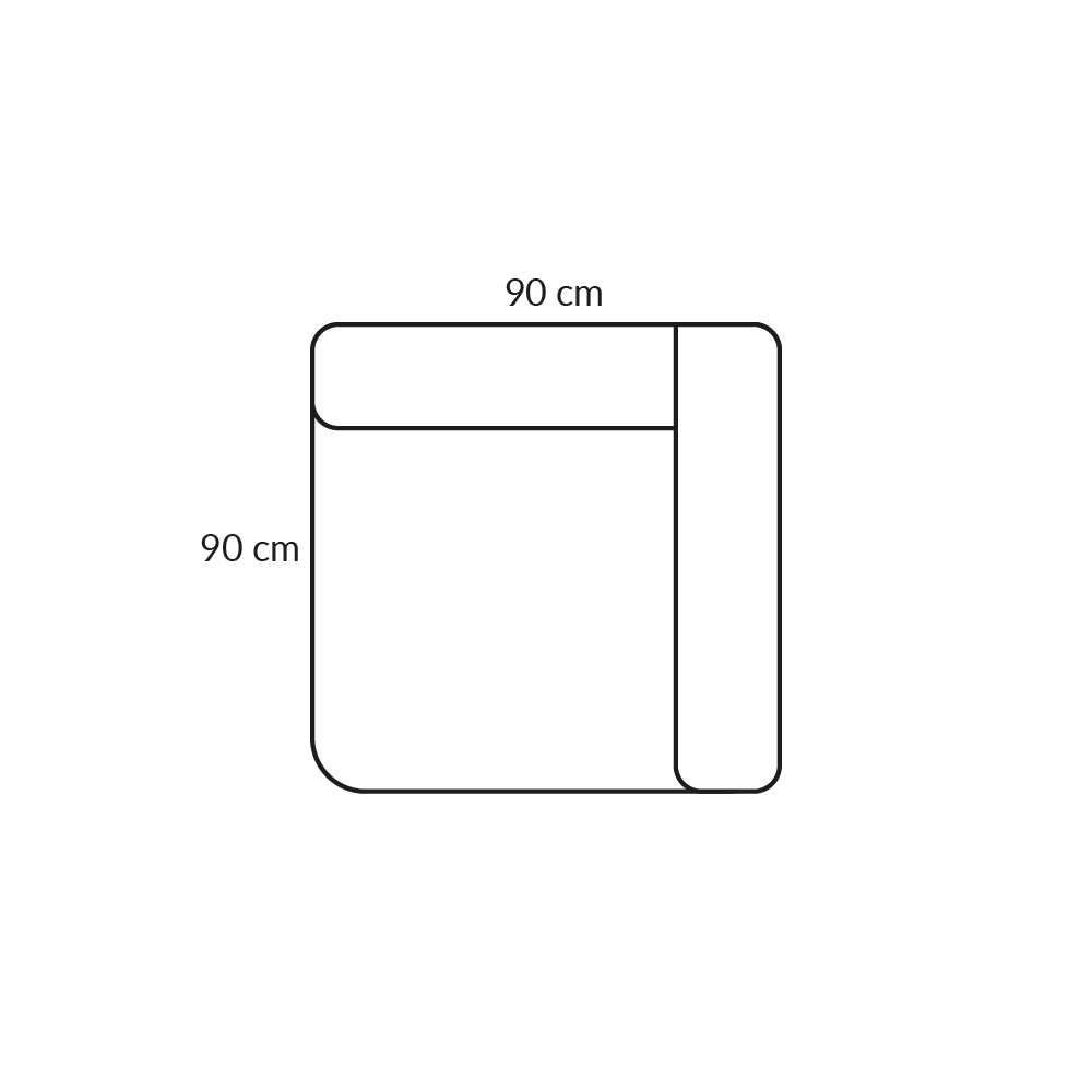 BASECAMP Corner - right, 1D module, 90x90cm