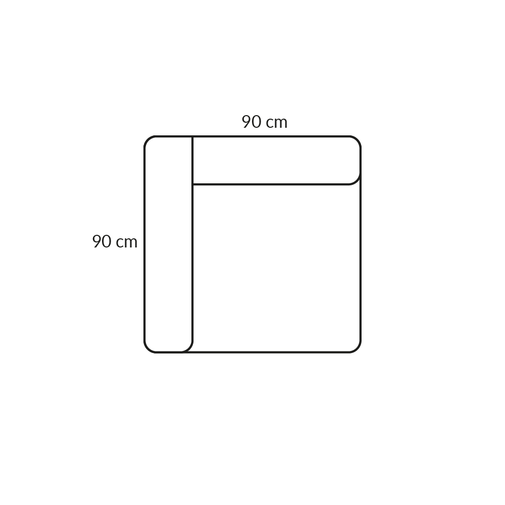 BASECAMP Corner - left, 1E module, 90x90cm