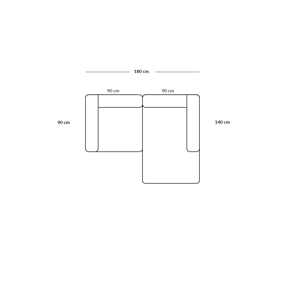 BASECAMP Small - right chaiselounge, 2 modules, 140x180cm