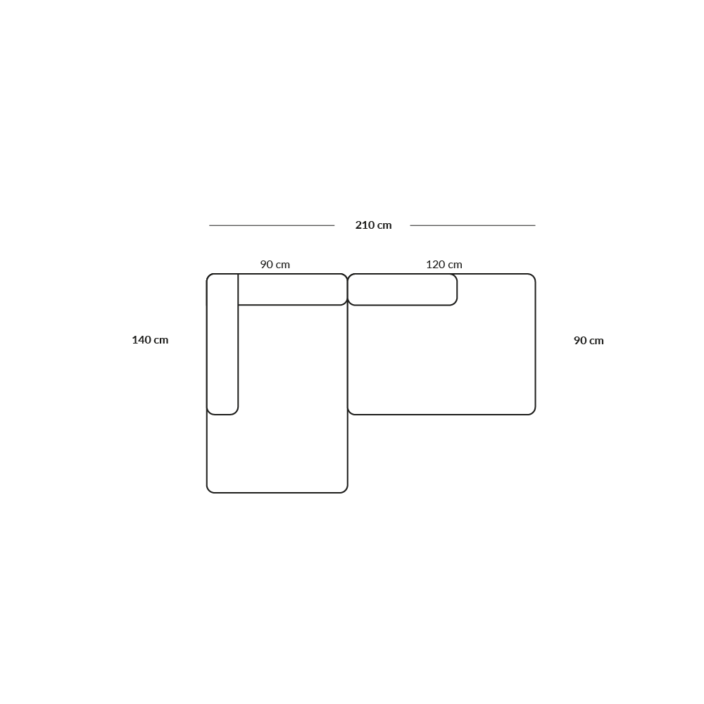BASECAMP Small open end - left chaiselounge, 2 modules, 140x210cm