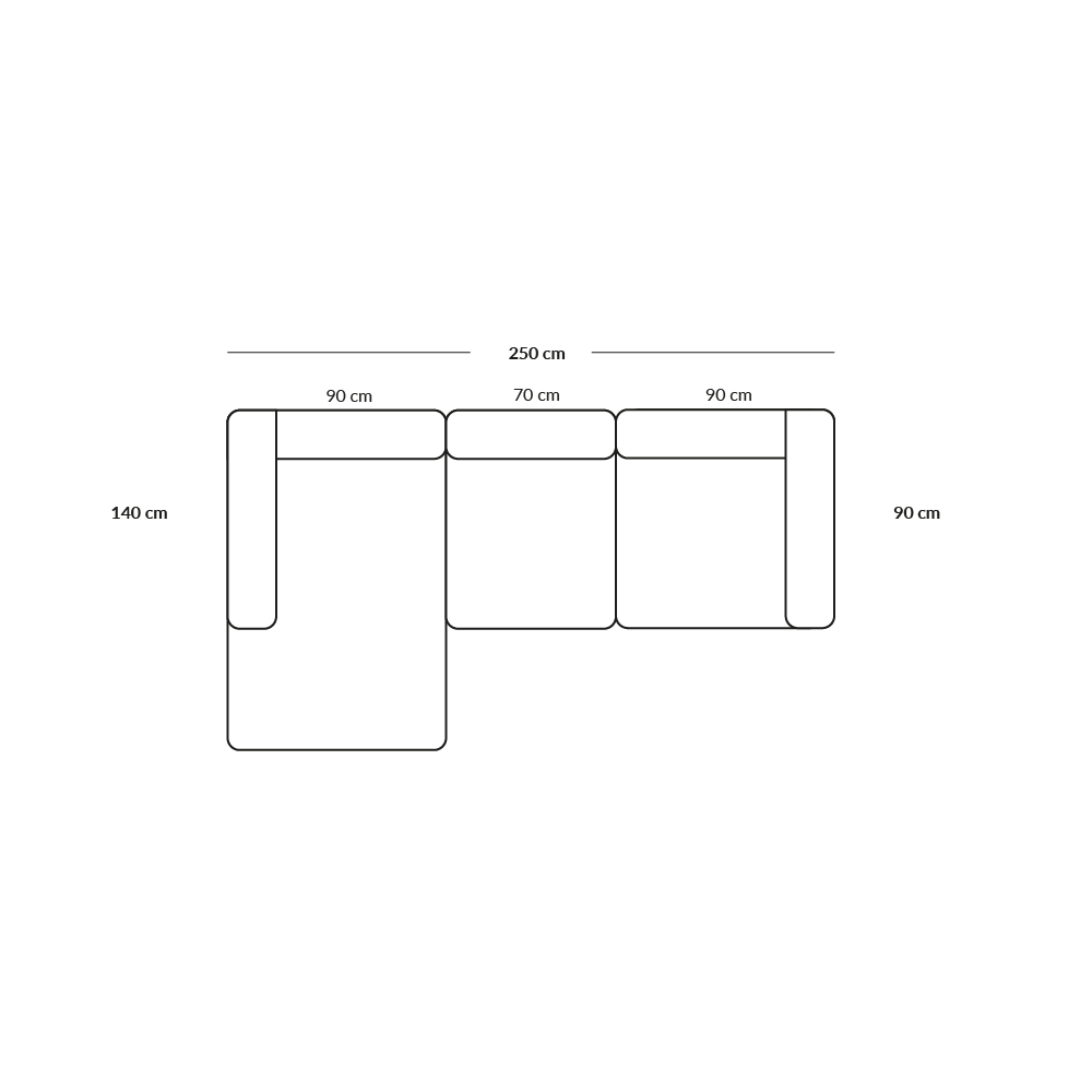 BASECAMP Chaiselounge - left chaiselounge, 3 modules, 140x250cm
