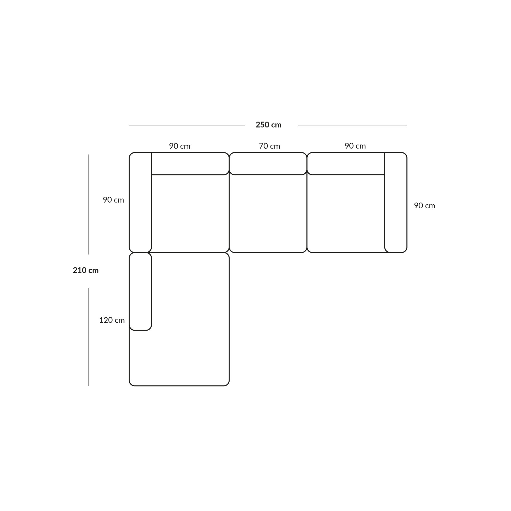 BASECAMP Small family - left open end, 4 modules, 210x250cm