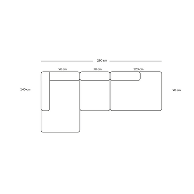 BASECAMP Open end - left chaiselounge, 3 modules, 140x280cm