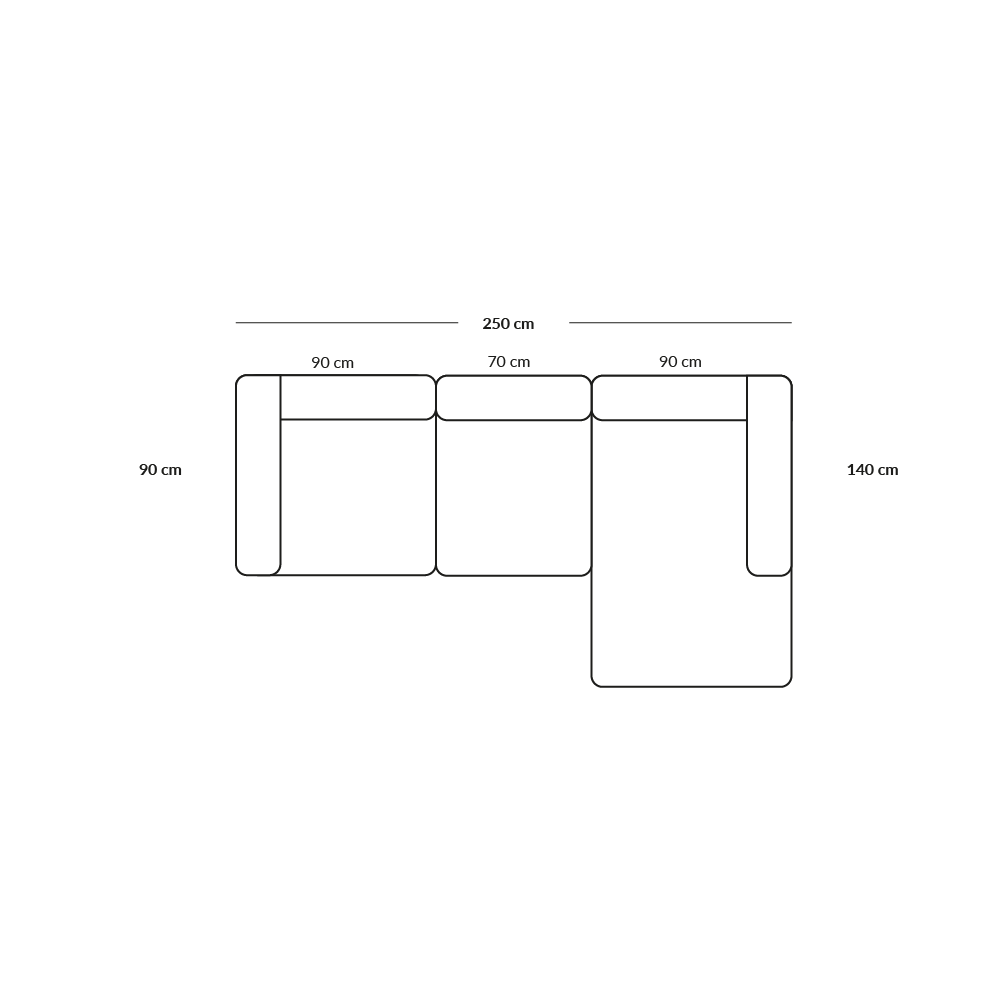 BASECAMP Chaiselounge - right chaiselounge, 3 modules, 140x250cm
