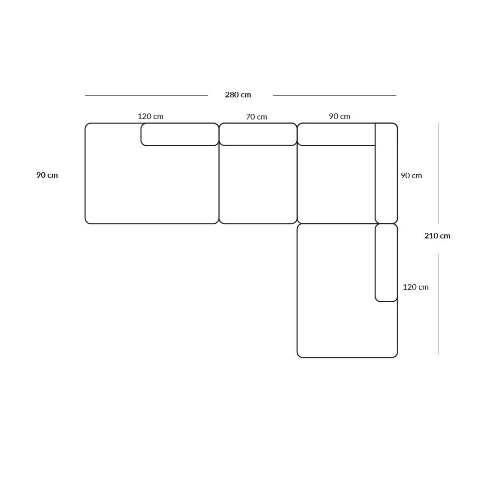 BASECAMP Open end open - right open end, 4 modules, 210x280cm