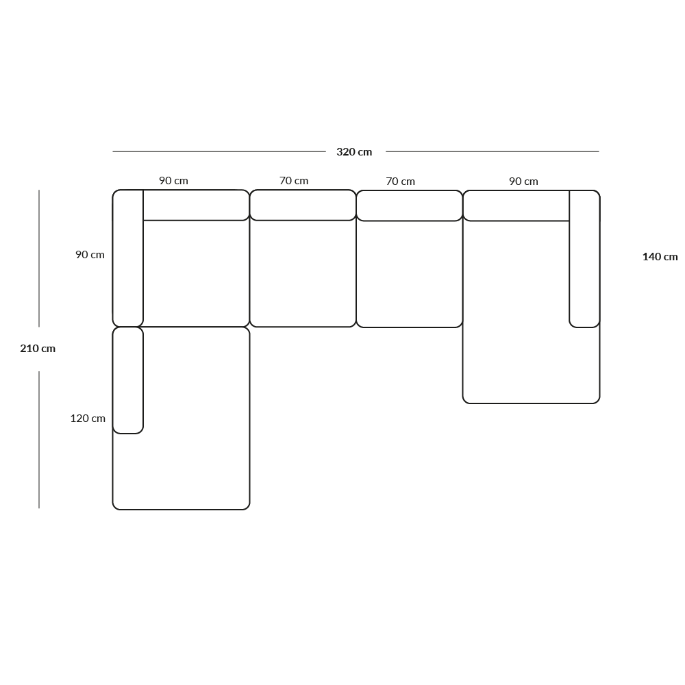 BASECAMP Family - right chaiselounge, 5 modules, 210x320cm