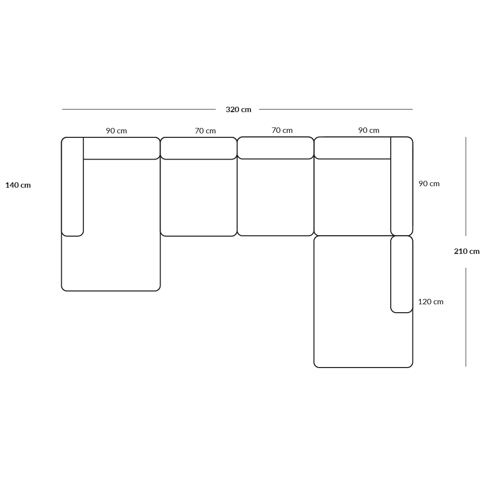BASECAMP Family - left chaiselounge, 5 modules, 210x320cm