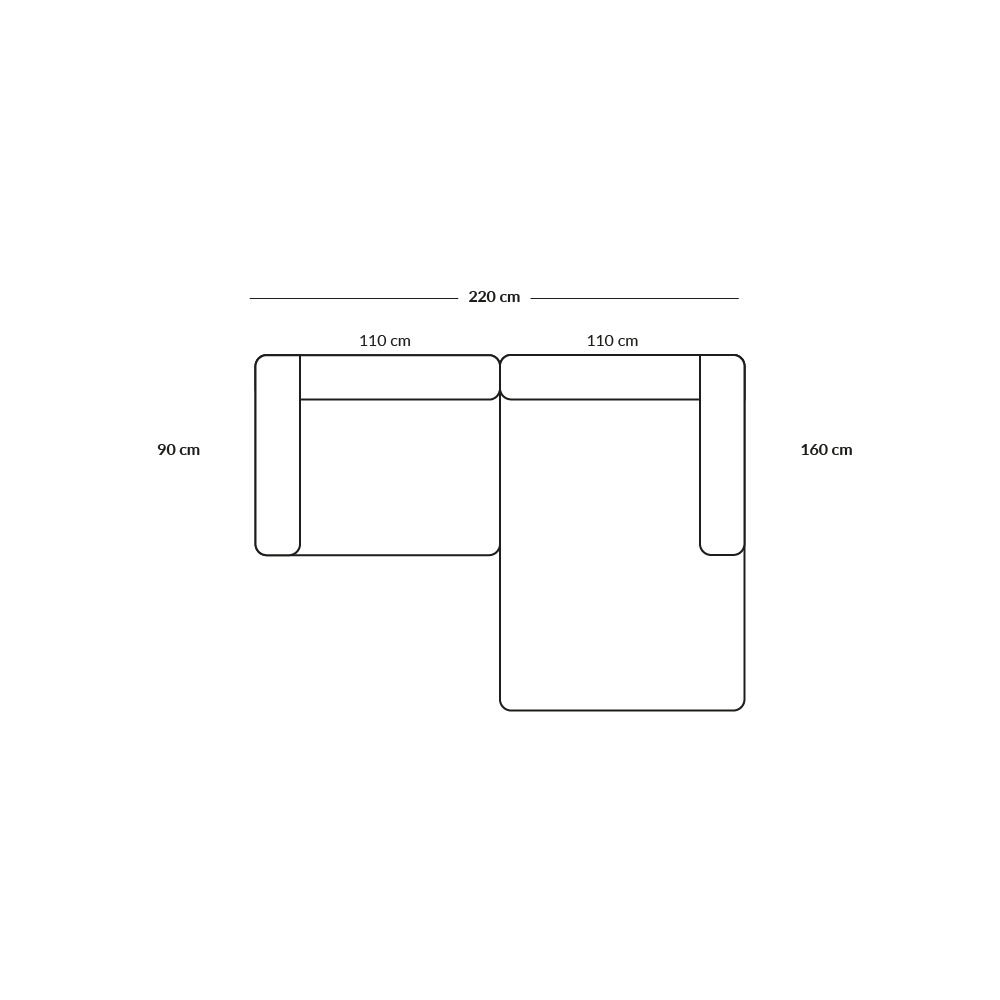 BASECAMP XL Small - right chaiselounge, 2 modules, 160x220 cm