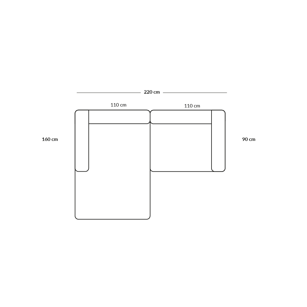 BASECAMP XL Small - left chaiselounge, 2 modules, 160x220 cm