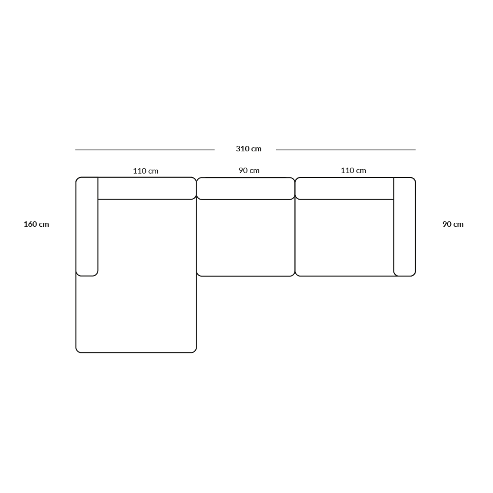 BASECAMP XL Chaiselounge - left chaiselounge, 3 modules, 160x310cm