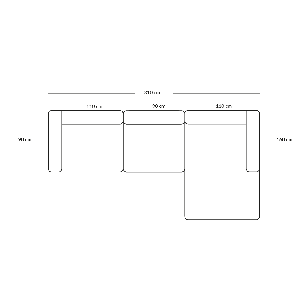 BASECAMP XL Chaiselounge - right chaiselounge, 3 modules, 160x310cm