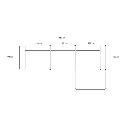 BASECAMP XL Chaiselounge - right chaiselounge, 3 modules, 160x310cm