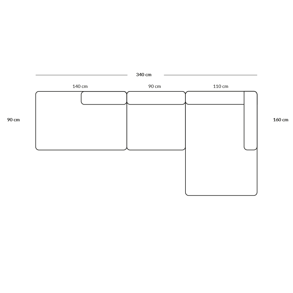 BASECAMP XL Open End - right chaiselounge, 3 modules, 160x340cm
