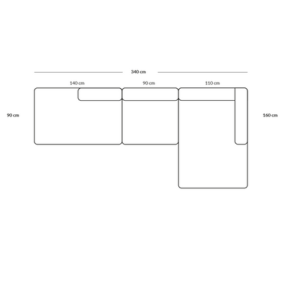 BASECAMP XL Open End - right chaiselounge, 3 modules, 160x340cm