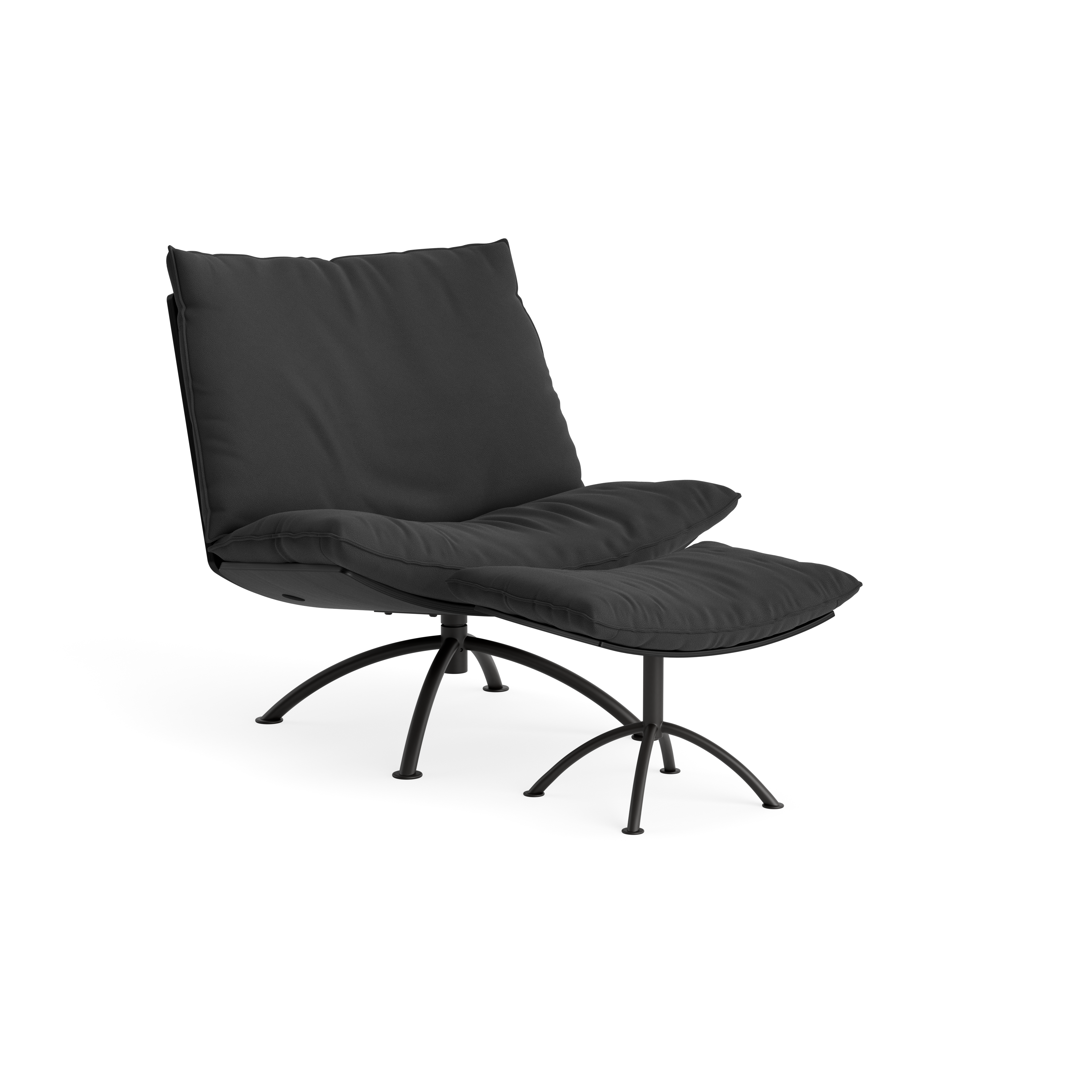 PRIMETIME - Armchair with stool, Black steel