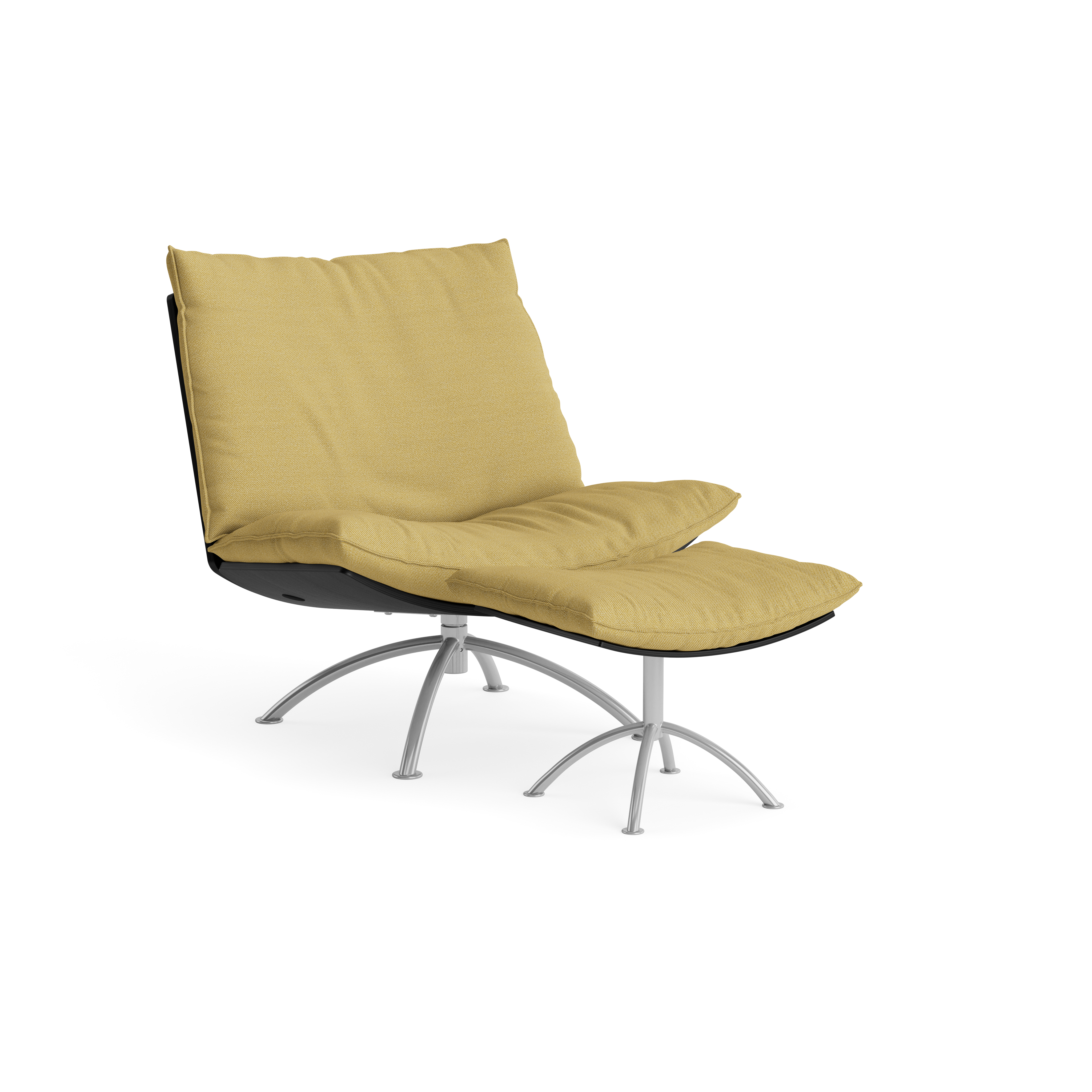 PRIMETIME - Armchair with stool, Brushed steel