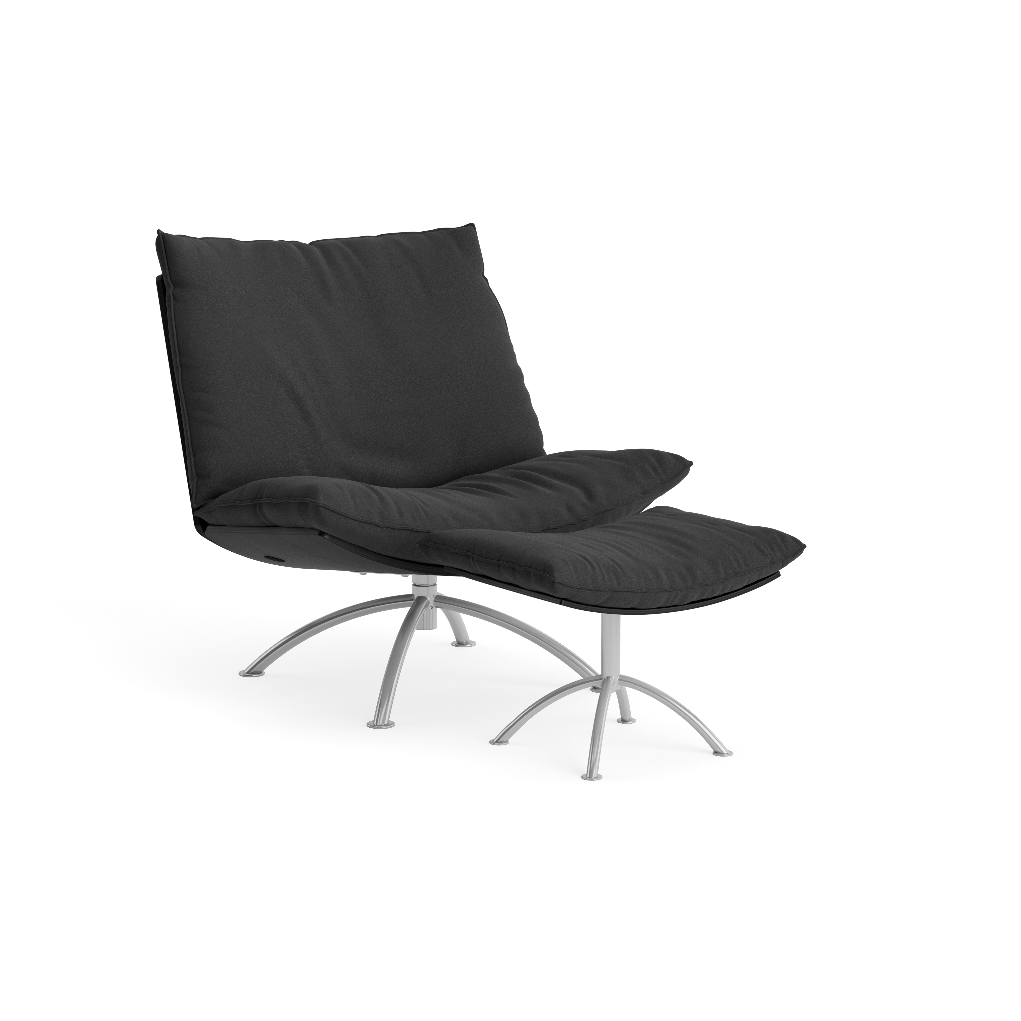 PRIMETIME - Armchair with stool, Brushed steel
