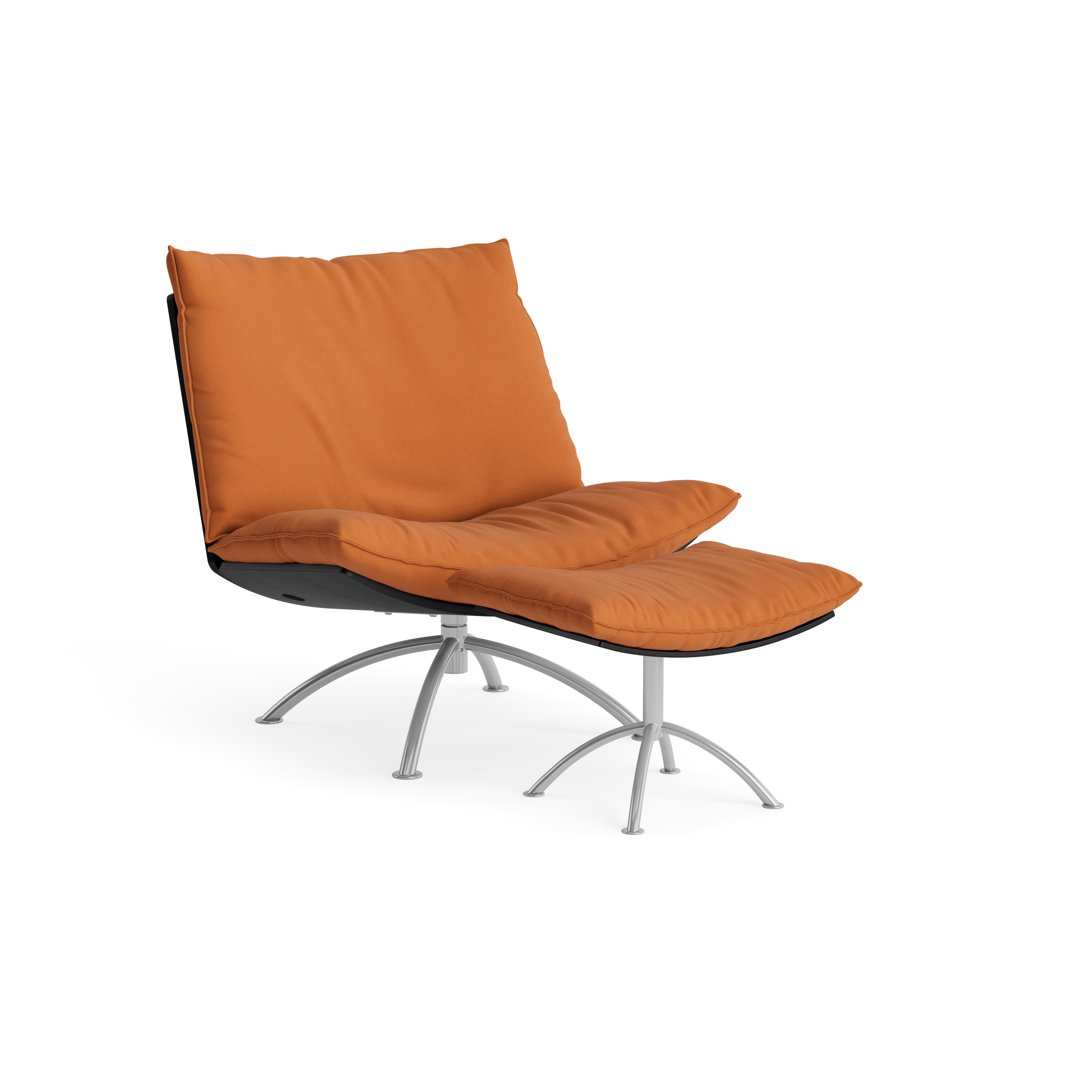 PRIMETIME - Armchair with stool, Brushed steel