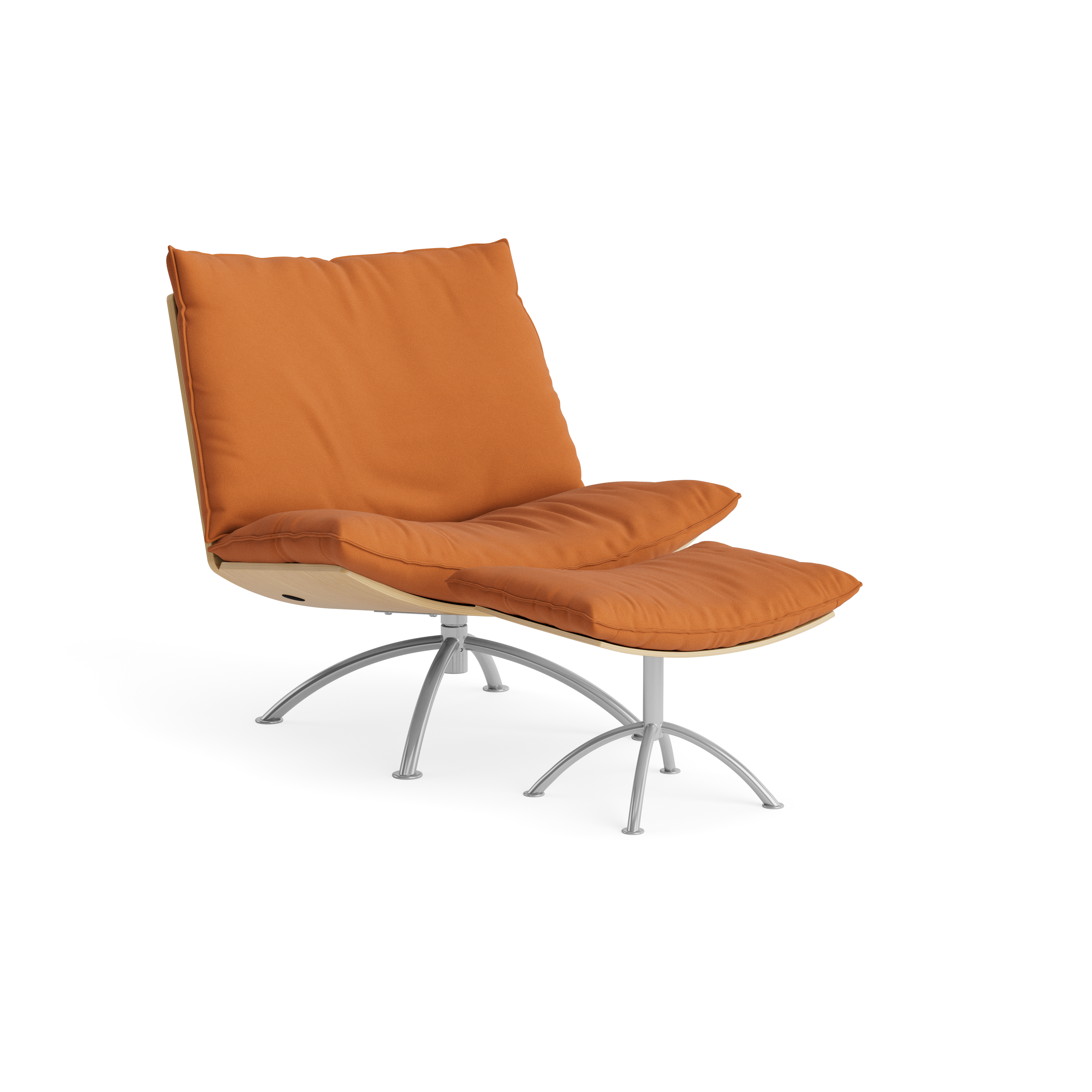 PRIMETIME - Armchair with stool, Brushed steel