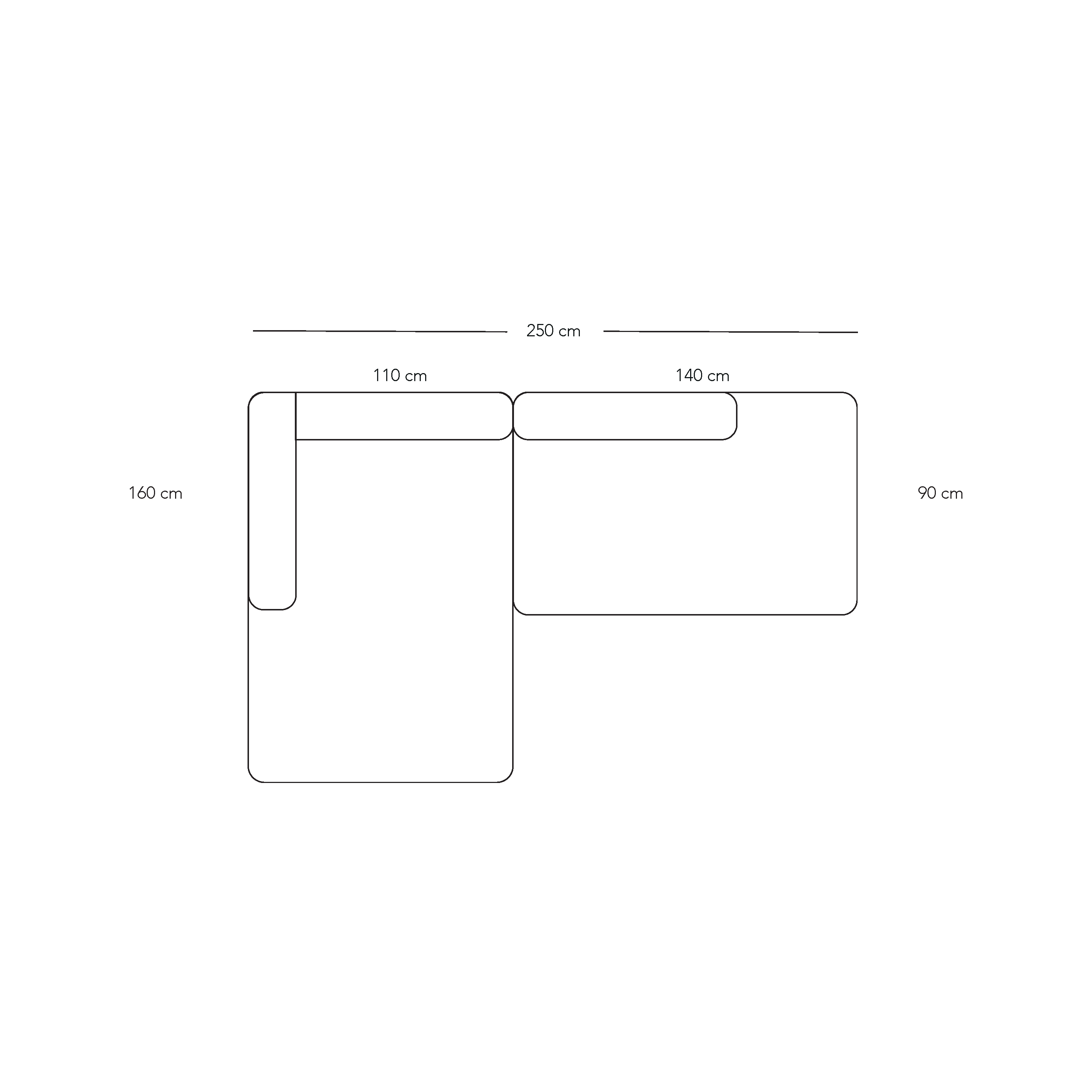 BASECAMP XL Small open end - left chaiselounge, 2 modules, 160x250cm