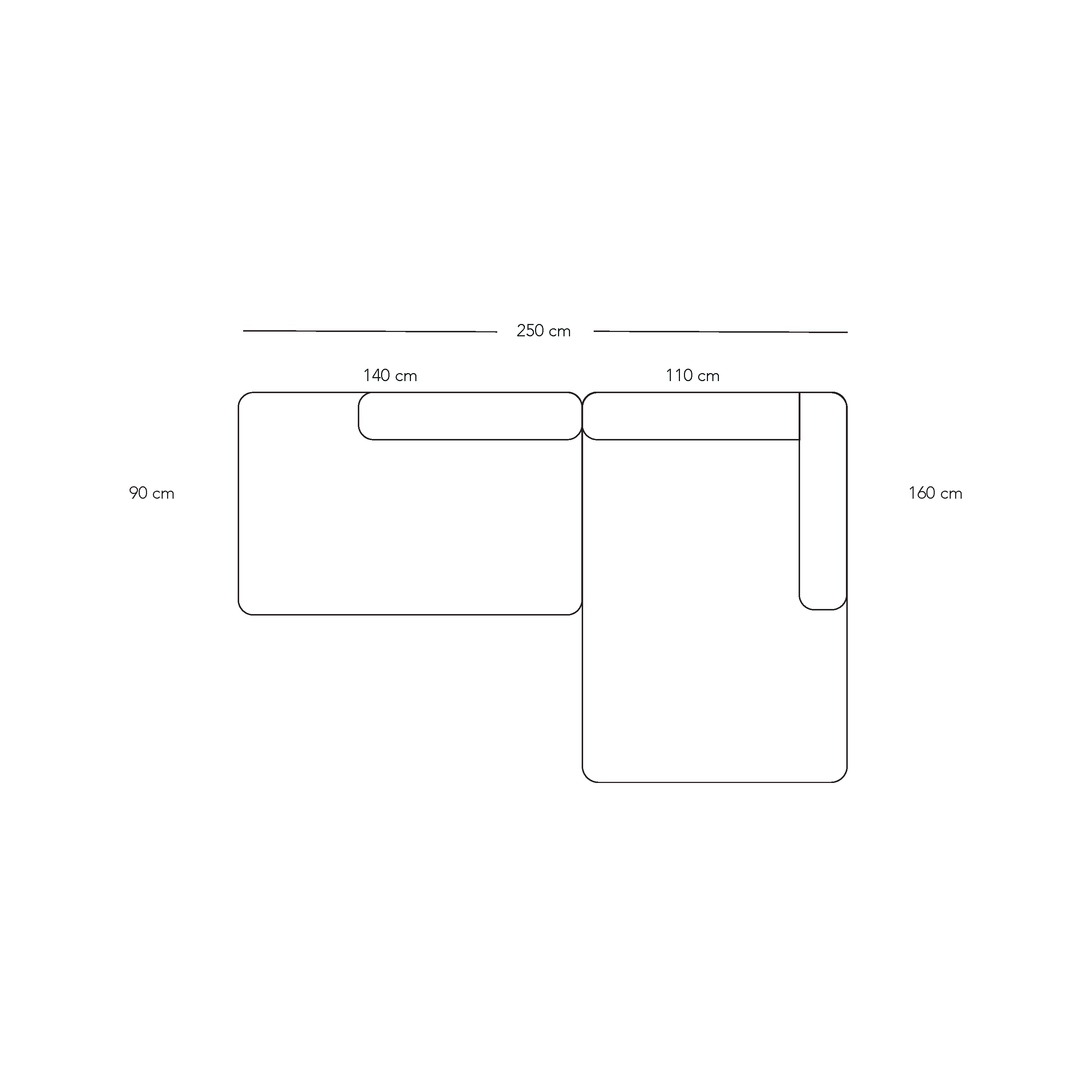 BASECAMP XL Small open end - right chaiselounge, 2 modules, 160x250cm