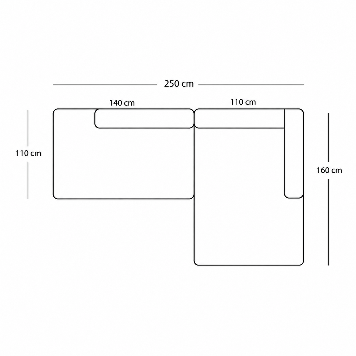 BASECAMP XL Deep Small Open End - Right Chaiselongue, 2 modules, 160x250 cm