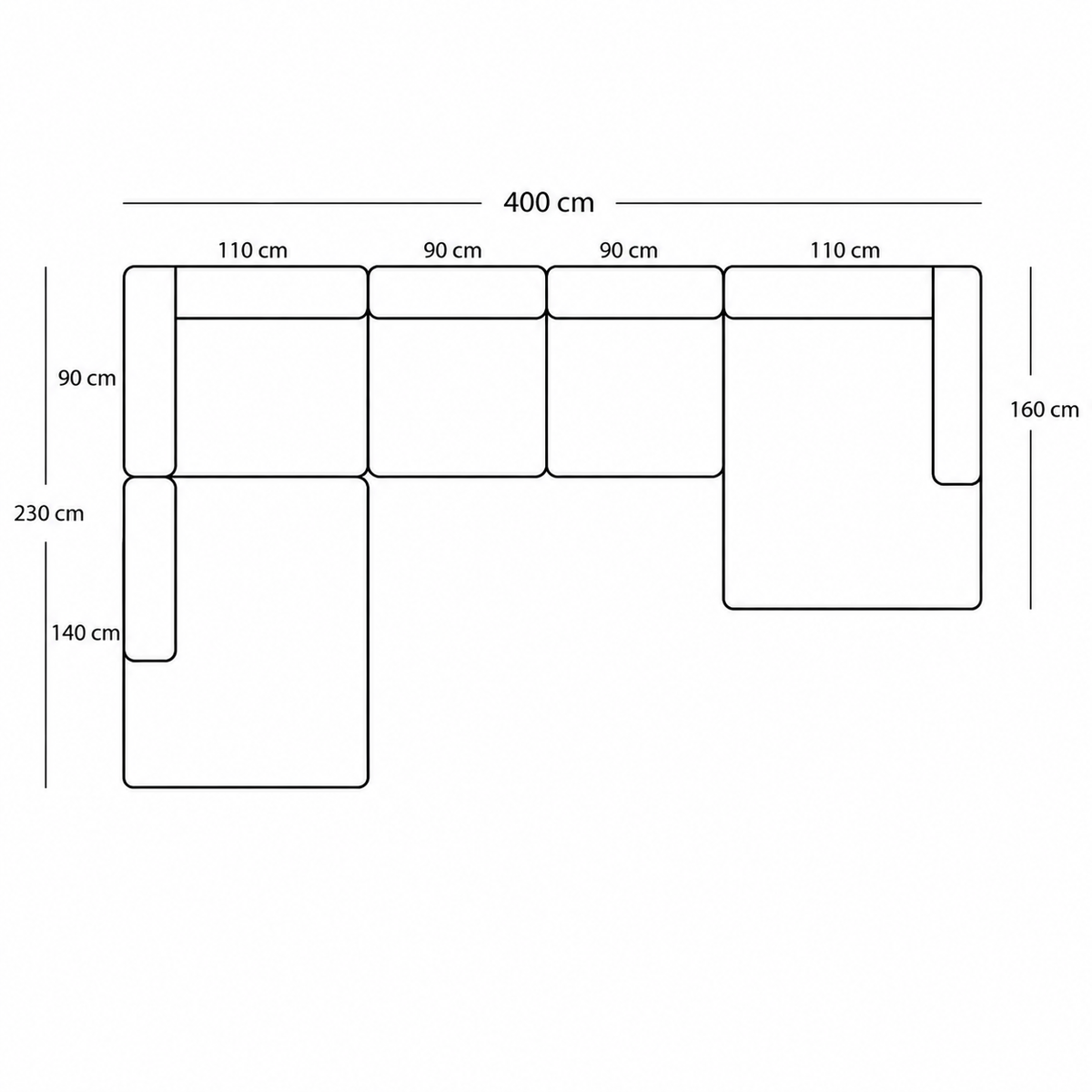 BASECAMP XL Family - Right Chaiselongue, 5 modules, 230x400 cm