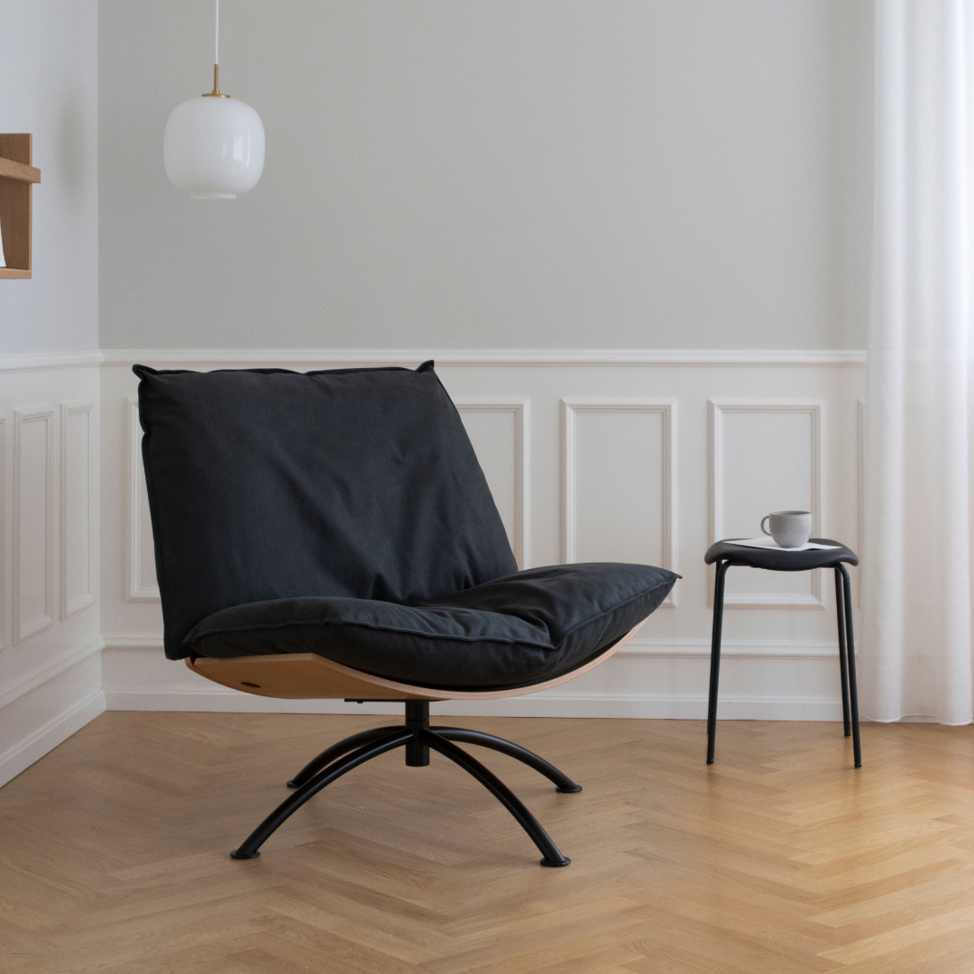 PRIMETIME - Armchair with stool, Brushed frame