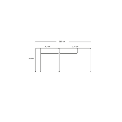 BASECAMP Two seater open end - left corner, 2 modules, 90x210cm