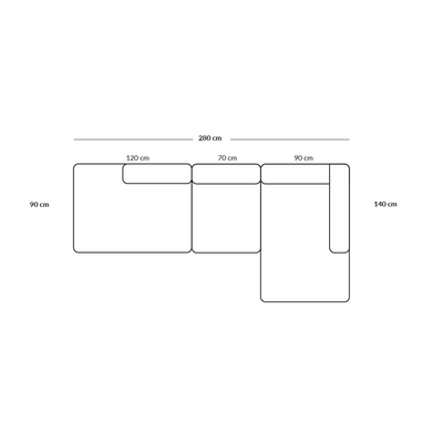 BASECAMP Open end - right chaiselounge, 3 modules, 140x280cm