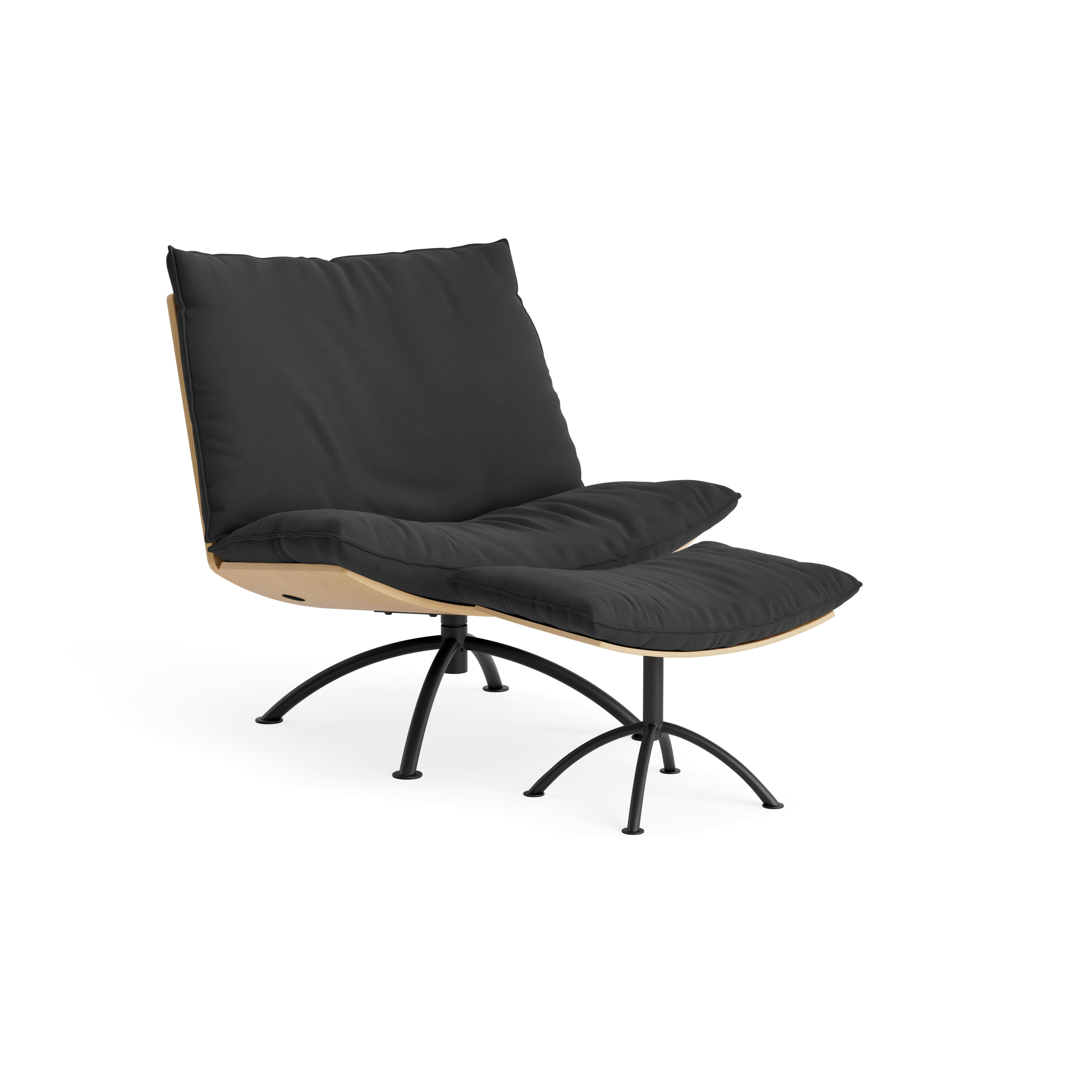 PRIMETIME - Armchair with stool, Black steel