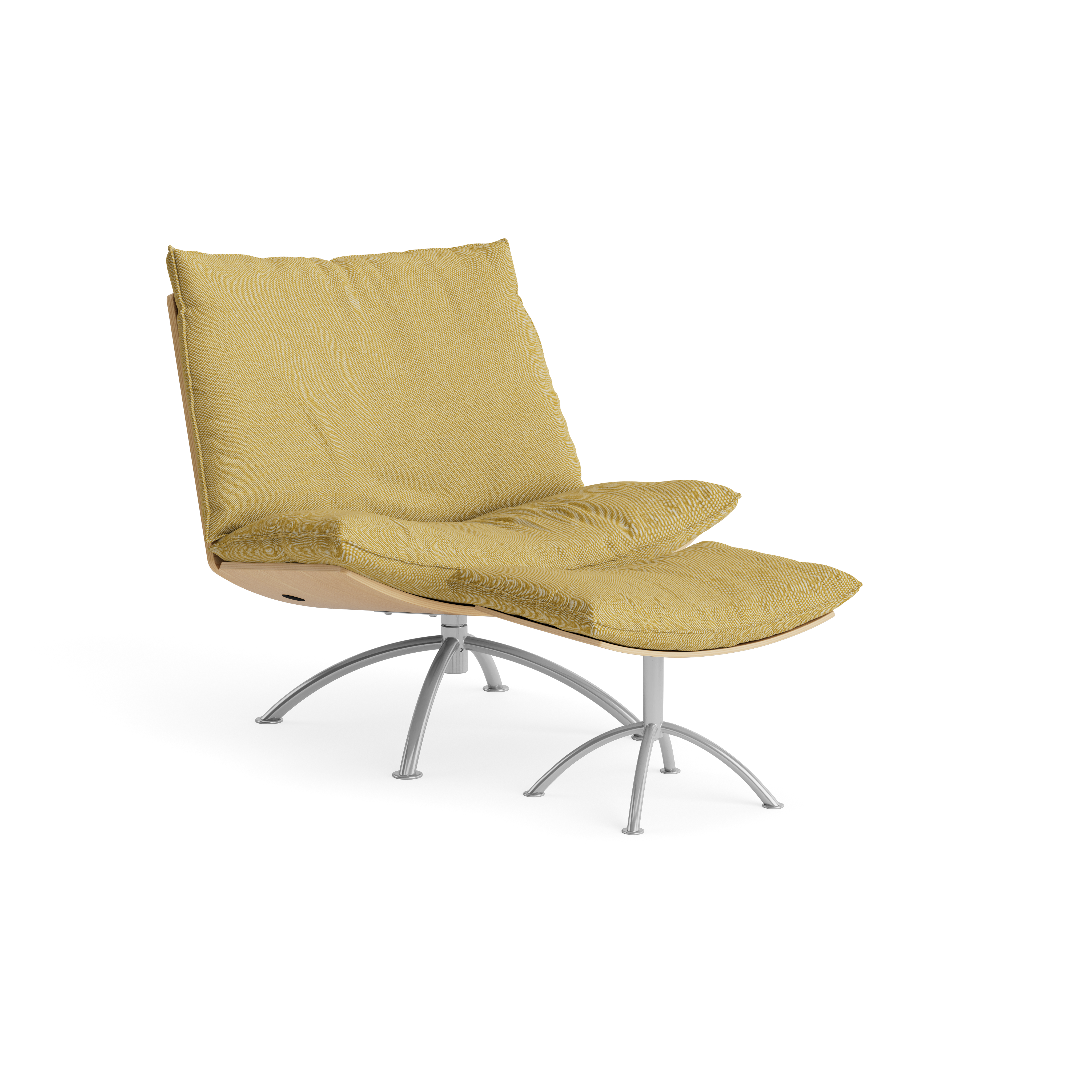 PRIMETIME - Armchair with stool, Brushed steel