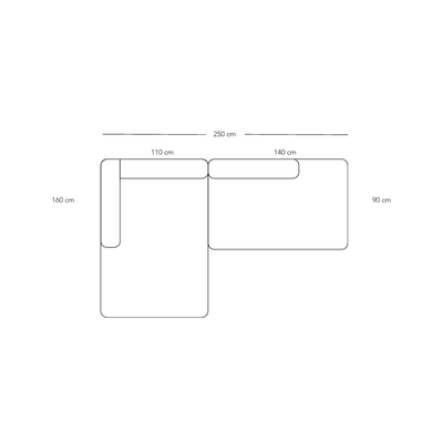 BASECAMP XL Small open end - left chaiselounge, 2 modules, 160x250cm