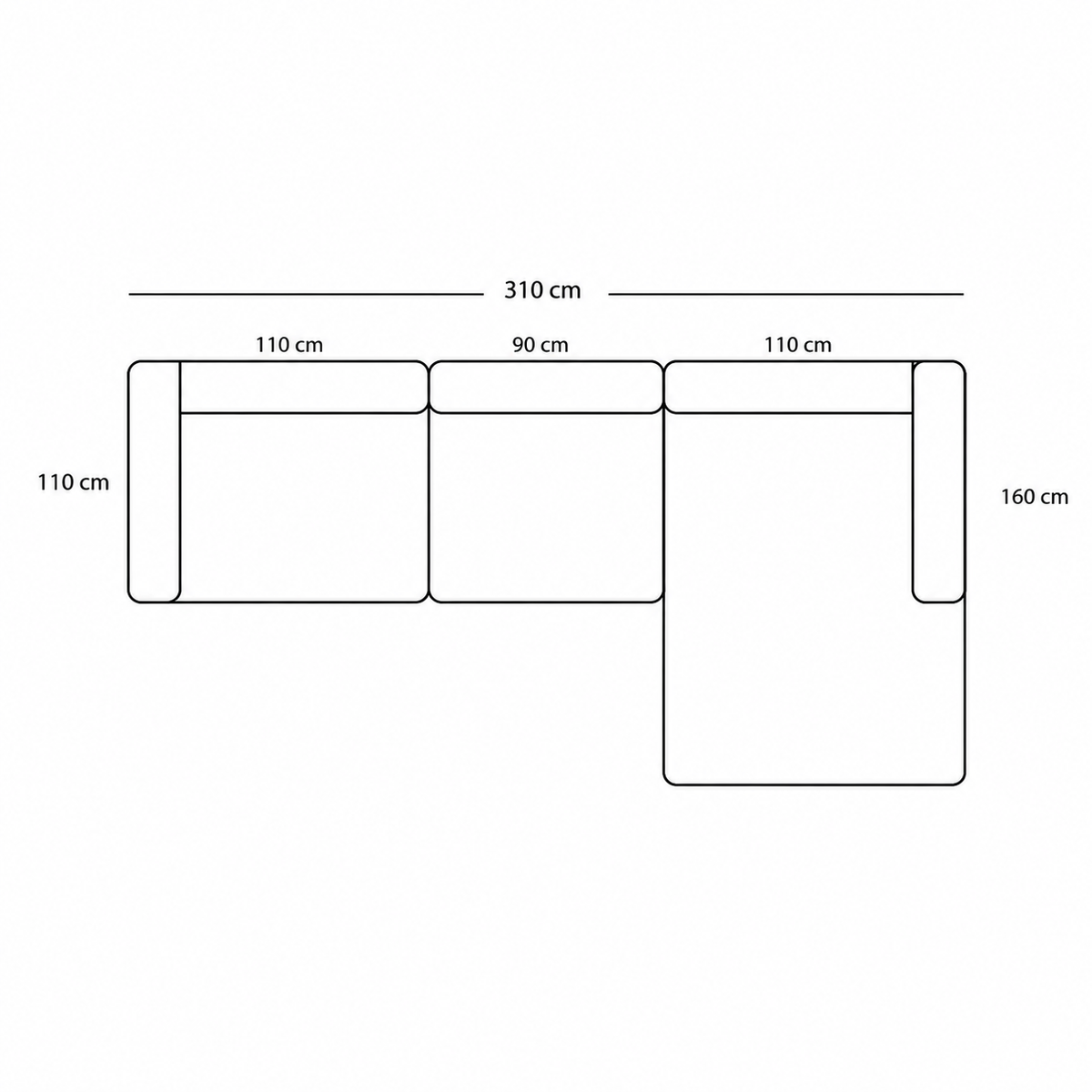 BASECAMP XL Deep Chaiselounge - Right Chaiselongue, 3 modules, 160x310 cm