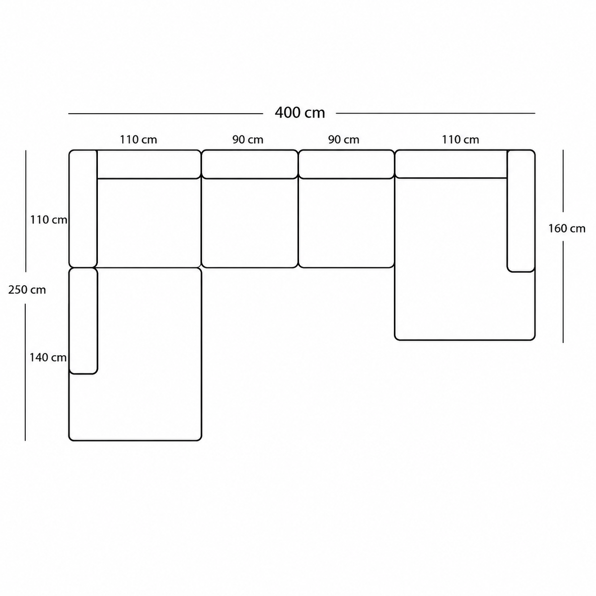 BASECAMP XL Deep Family - Right Chaiselongue, 5 modules,  250x400 cm