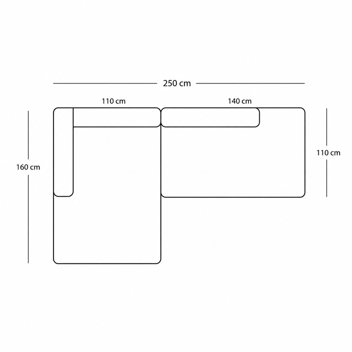 BASECAMP XL Deep Small Open End - Left Chaiselongue, 2 modules, 160x250 cm